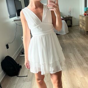 White deep v mini dress
